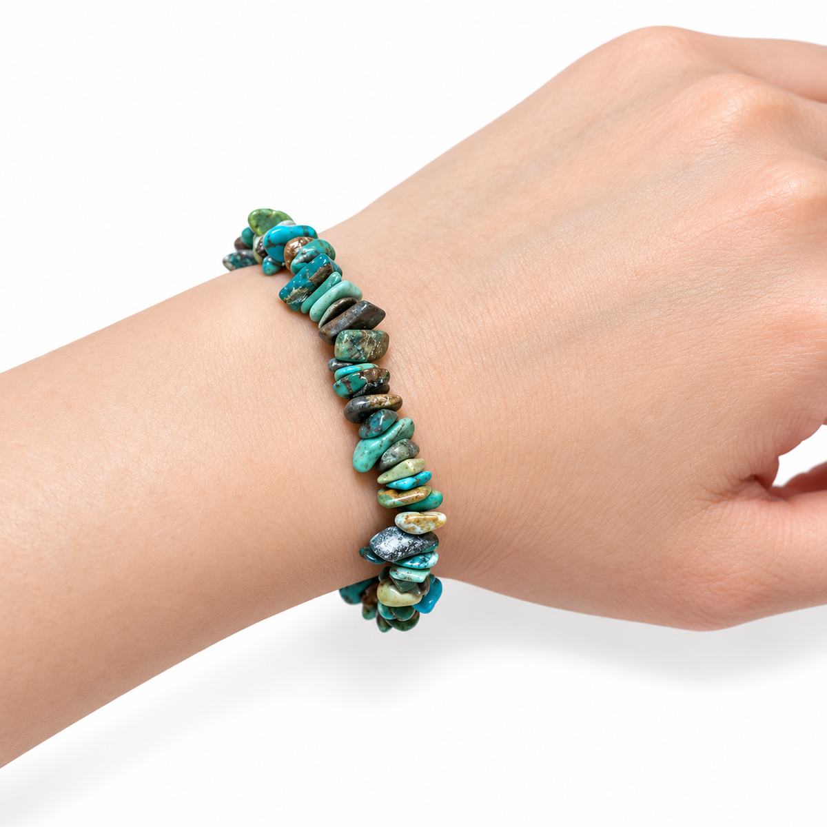 Turquoise Mixed Chip Bracelet — wrist side view