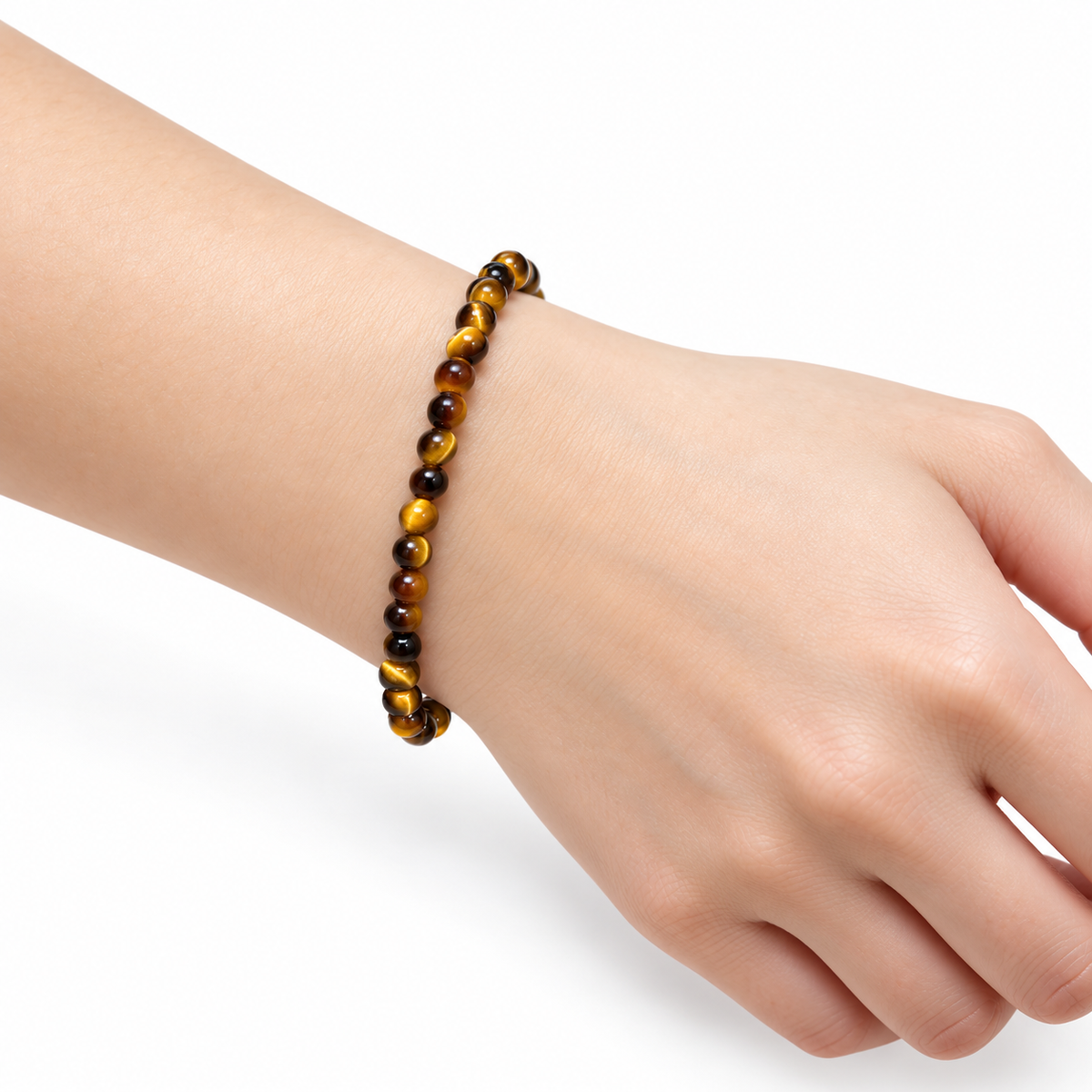 Tiger Eye Fine Bead Bracelet - Golden — wrist side view