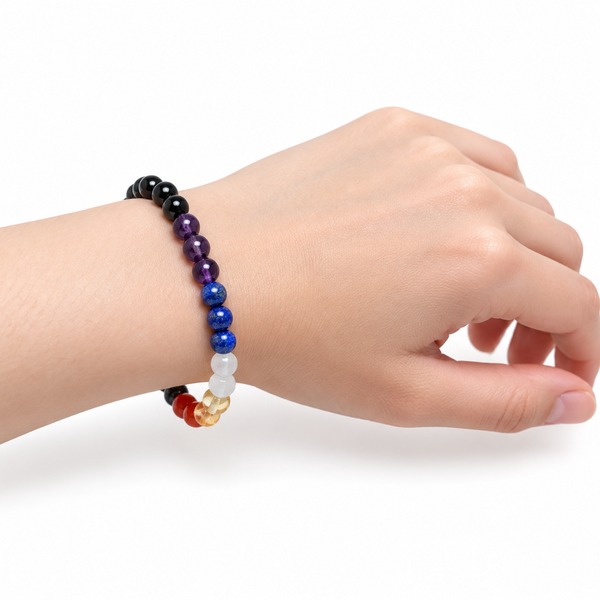 Seven Chakra Bead Bracelet — wrist side view