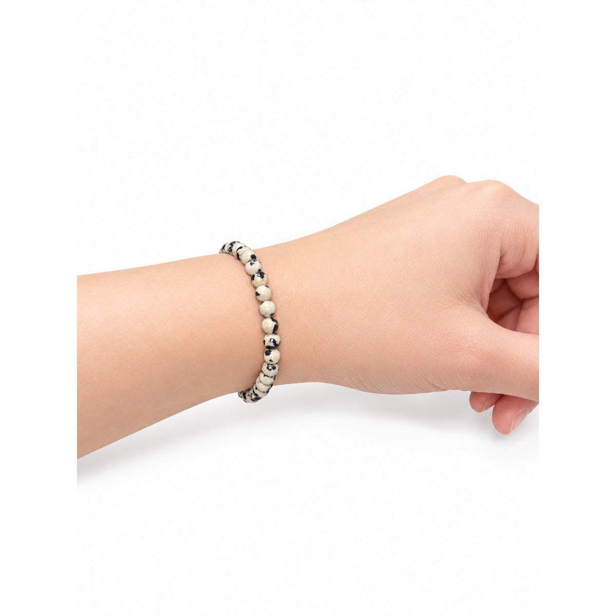 Dalmatian Jasper Bead Bracelet — wrist side view