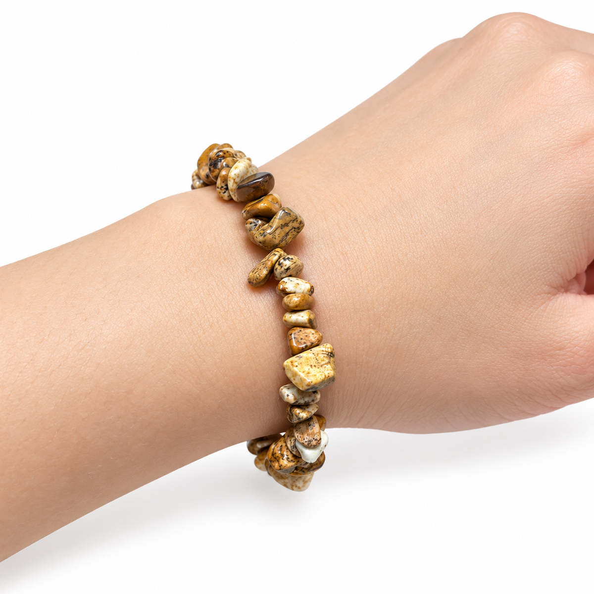 Picture Jasper Chip Bracelet — wrist side view