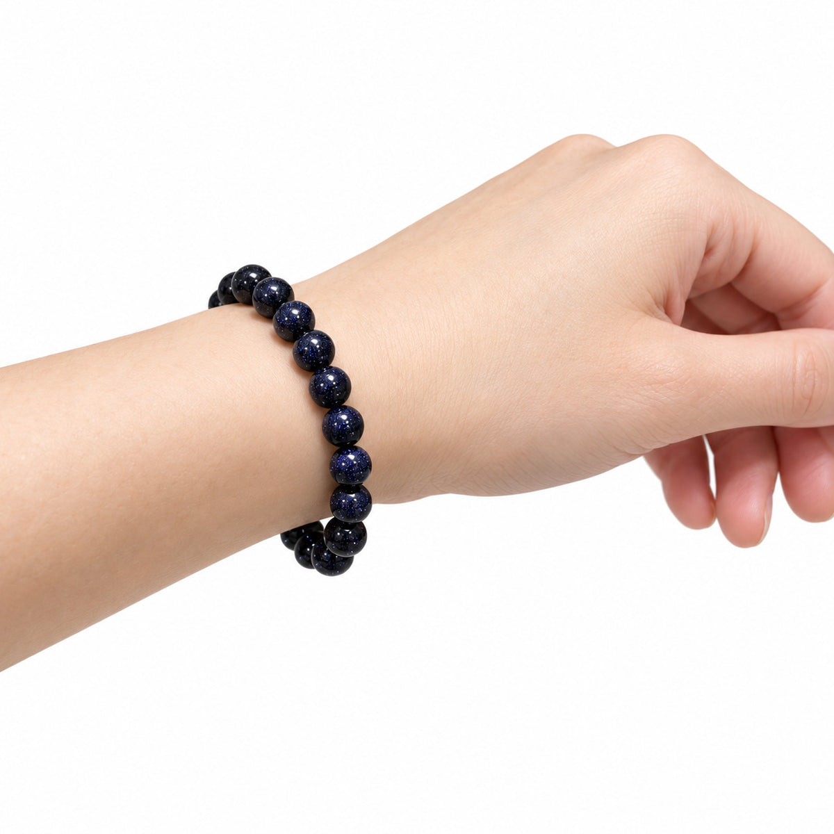 Blue Sandstone Bead Bracelet — wrist side view