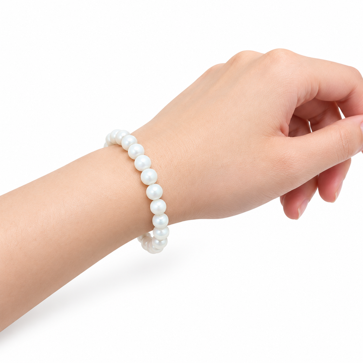 Pearl Bead Bracelet — wrist side view