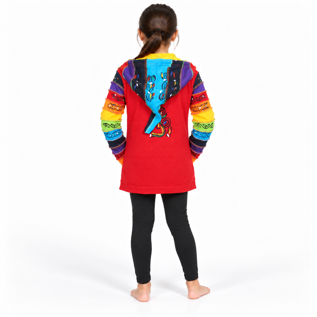Red Patchwork Hoodie - model back view