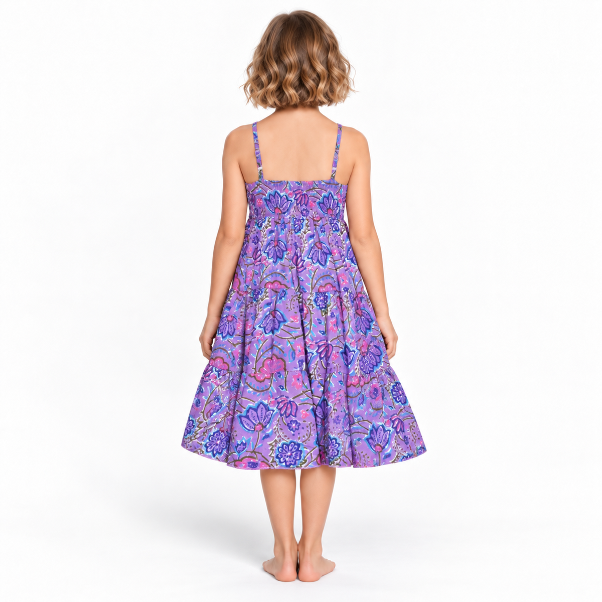 Purple Floral Sundress - model back view