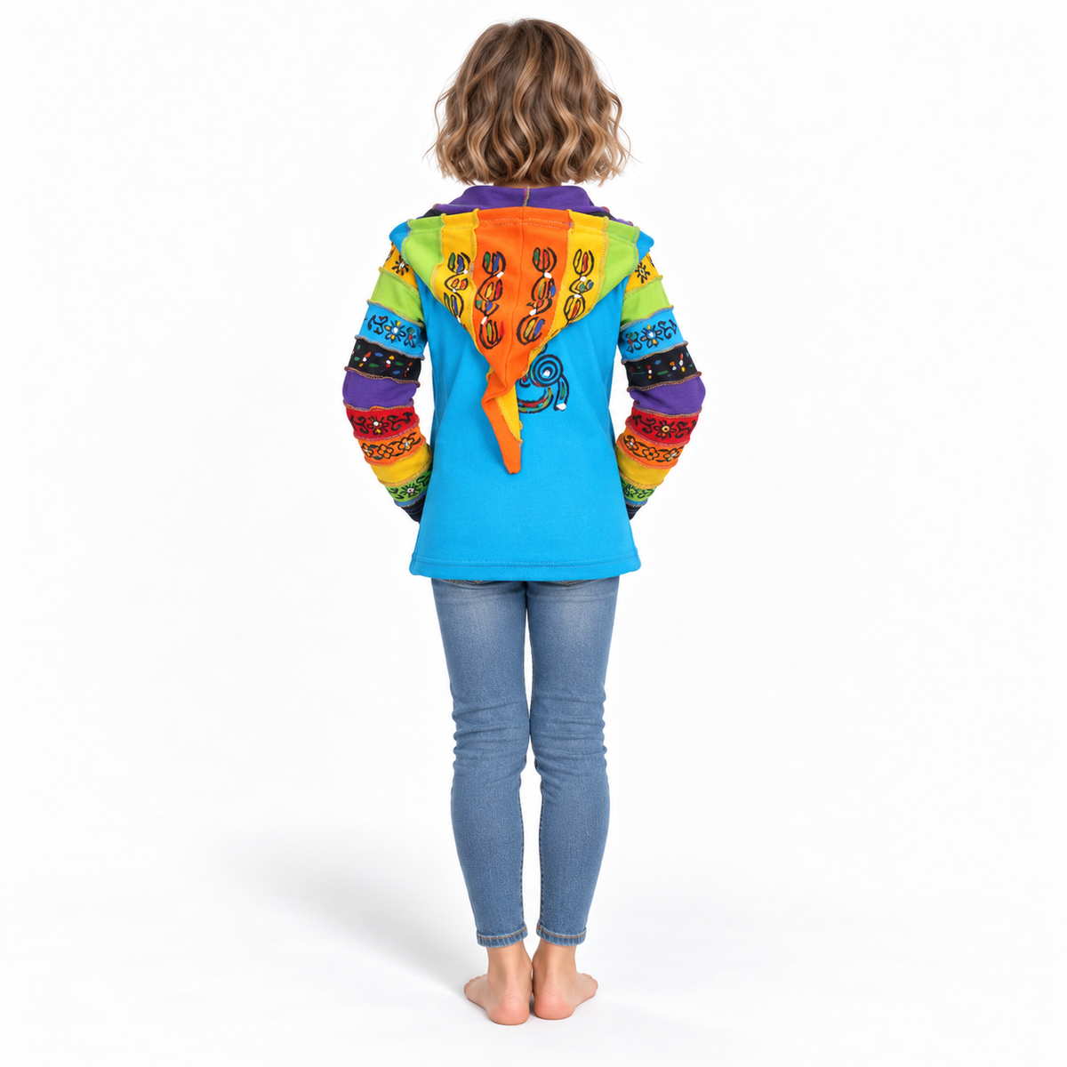 Blue Patchwork Hoodie - model back view