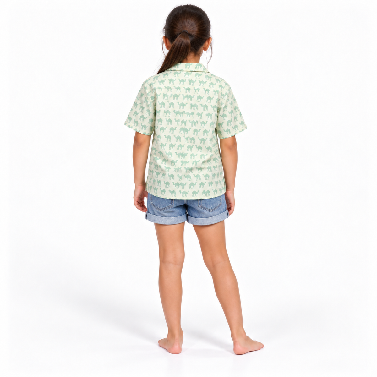 Mint Camel Print Shirt - model back view
