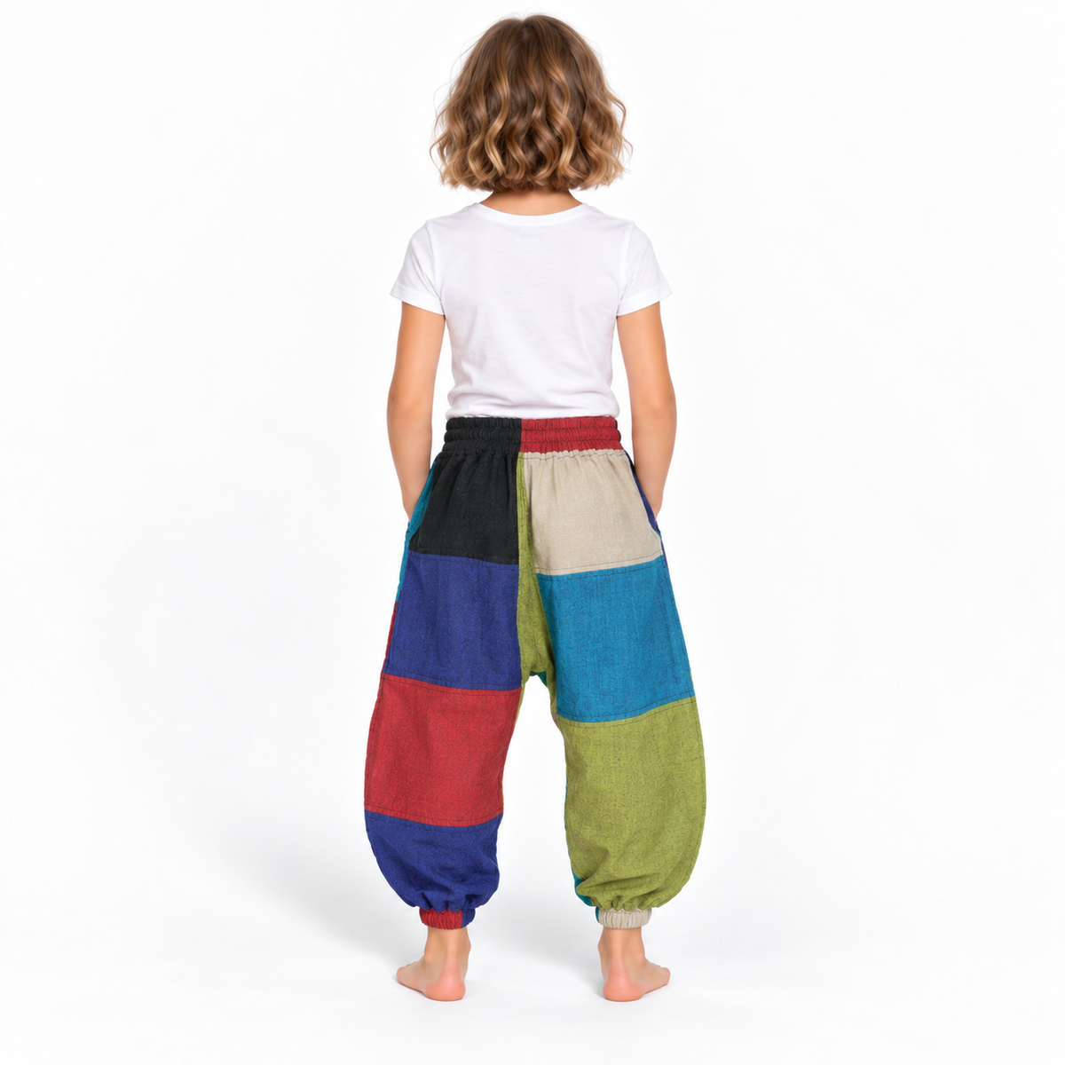Multicolor Patchwork Harem Pants - model back view