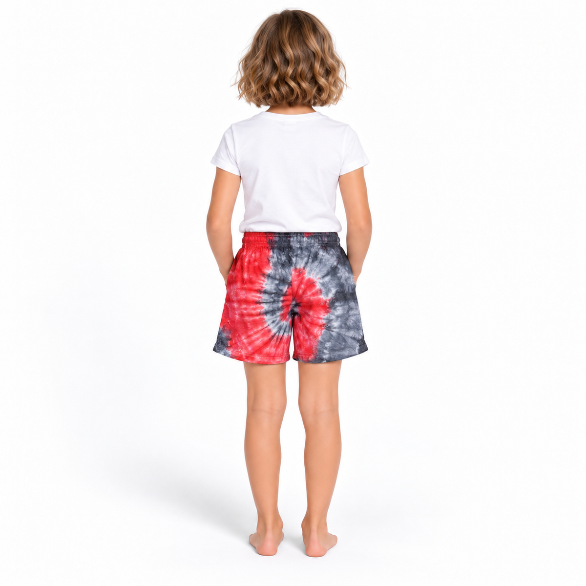 Red Black Tie-Dye Shorts - model back view