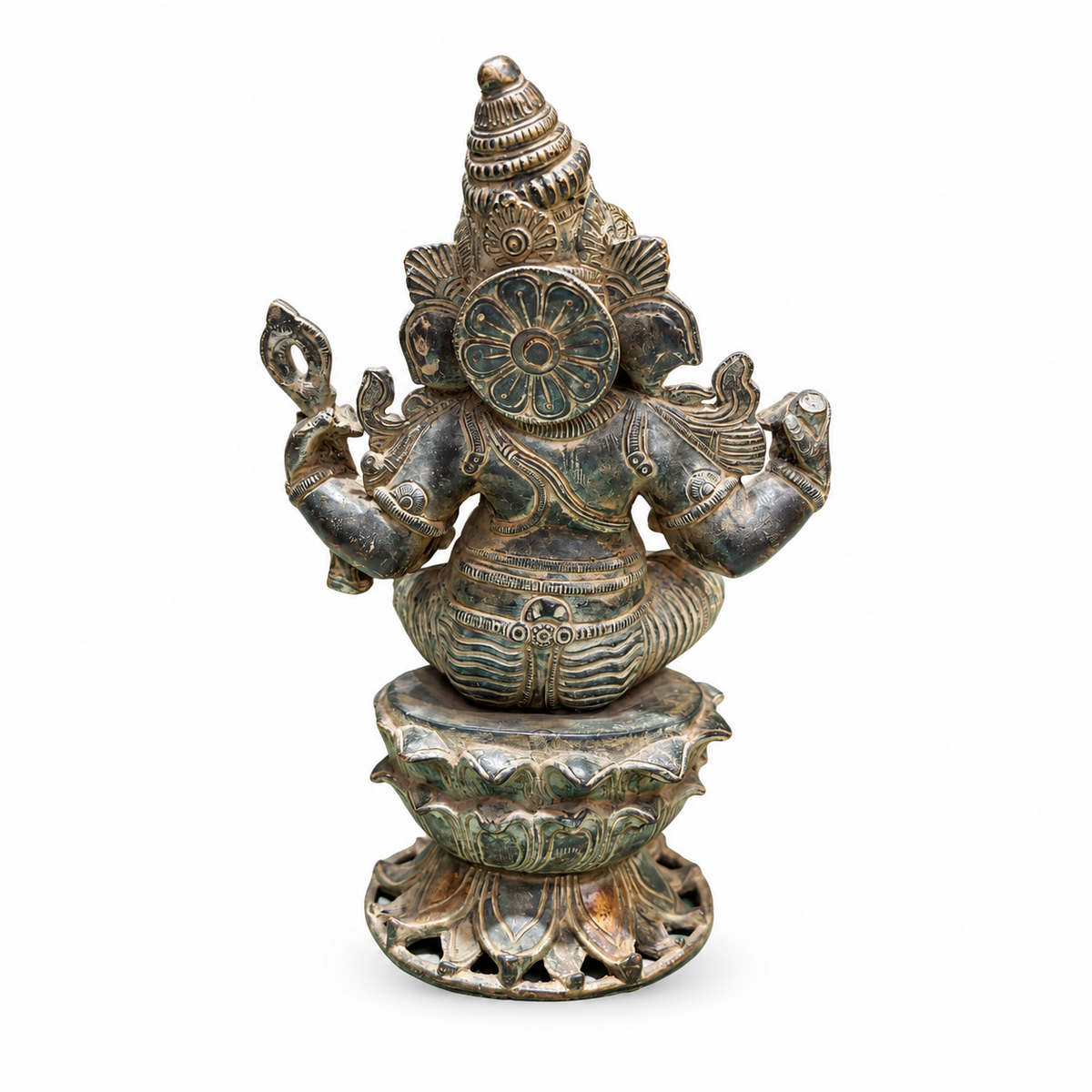 Indian Heritage Brass Ganesha on Lotus Base – Rustic Finish
