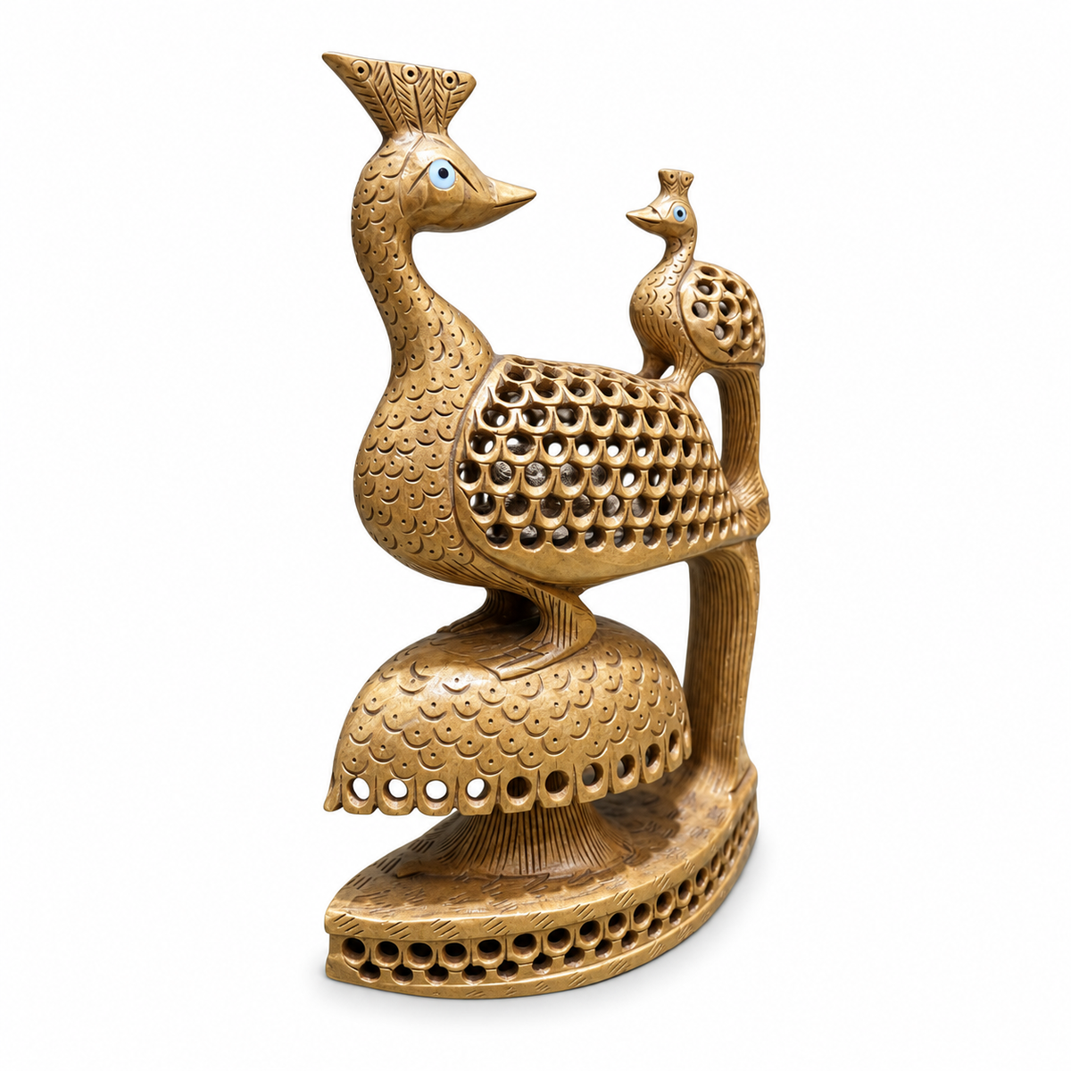 Indian Hand-Carved Openwork Peacock Pair