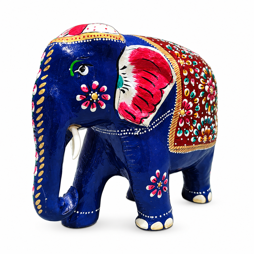Beaded Decorative Elephant - Blue and Red - corrected view 4