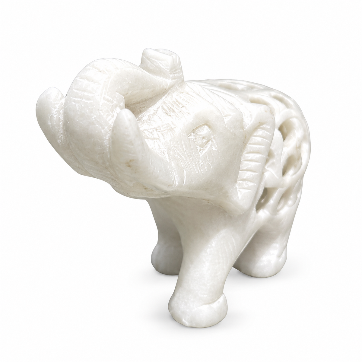 Small Indian Hand-Carved White Marble Elephant Within Elephant