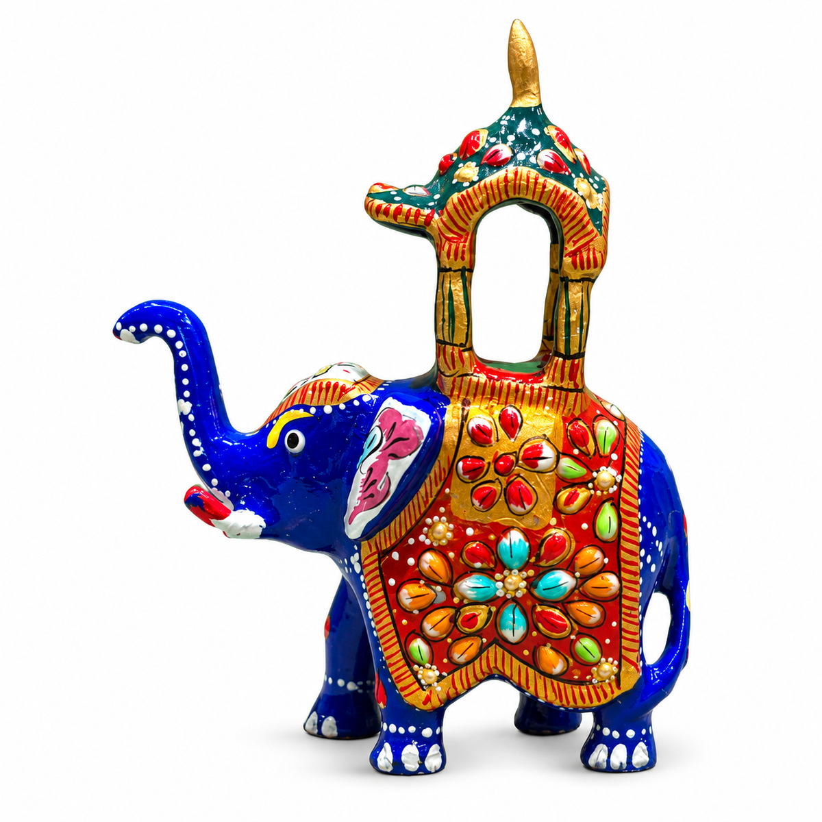 Indian Hand-Painted Beaded Royal Elephant with Howdah