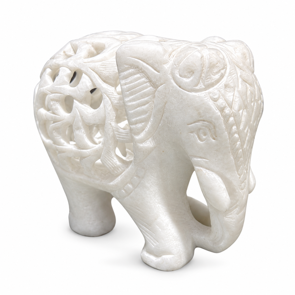 Indian Hand-Carved White Marble Elephant Within Elephant