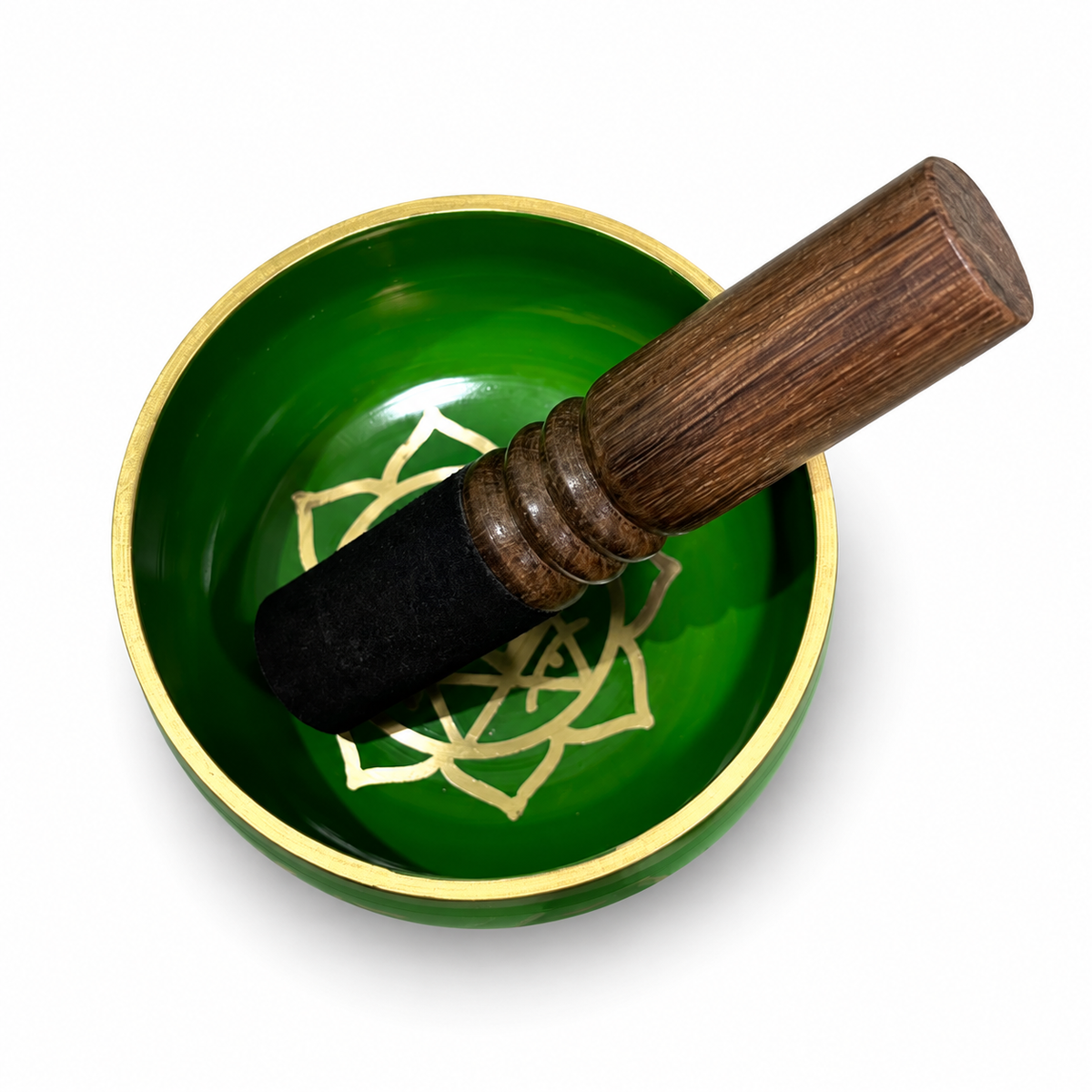 Green Chakra Singing Bowl with Black Mallet - view 4