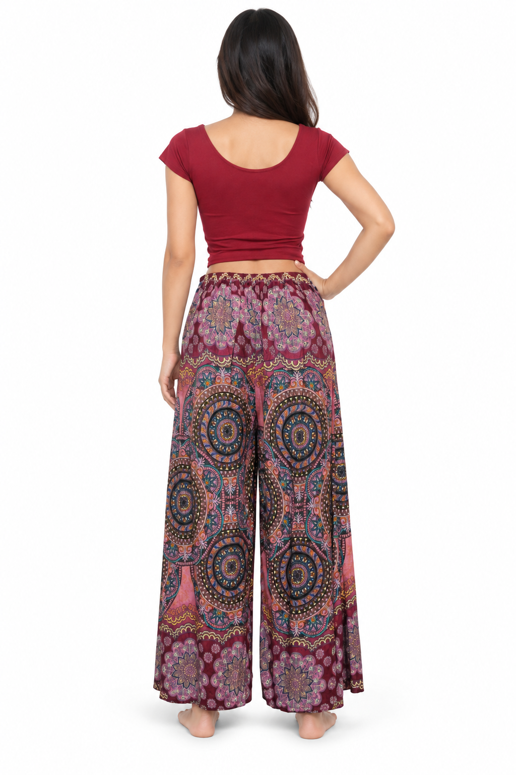 Burgundy Mandala Harem Pants back view