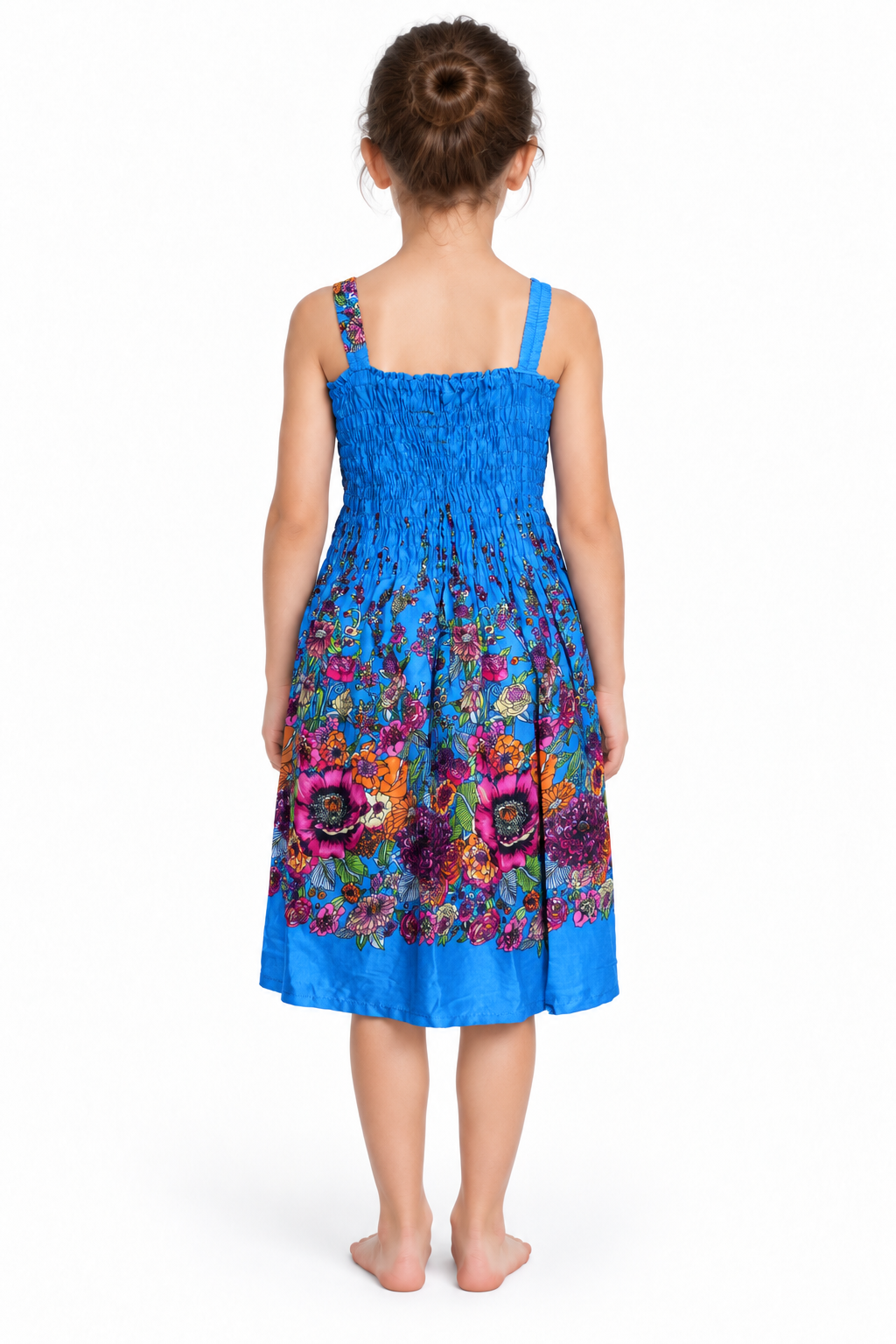 Blue Floral - Girls' Smocked Rayon Dress