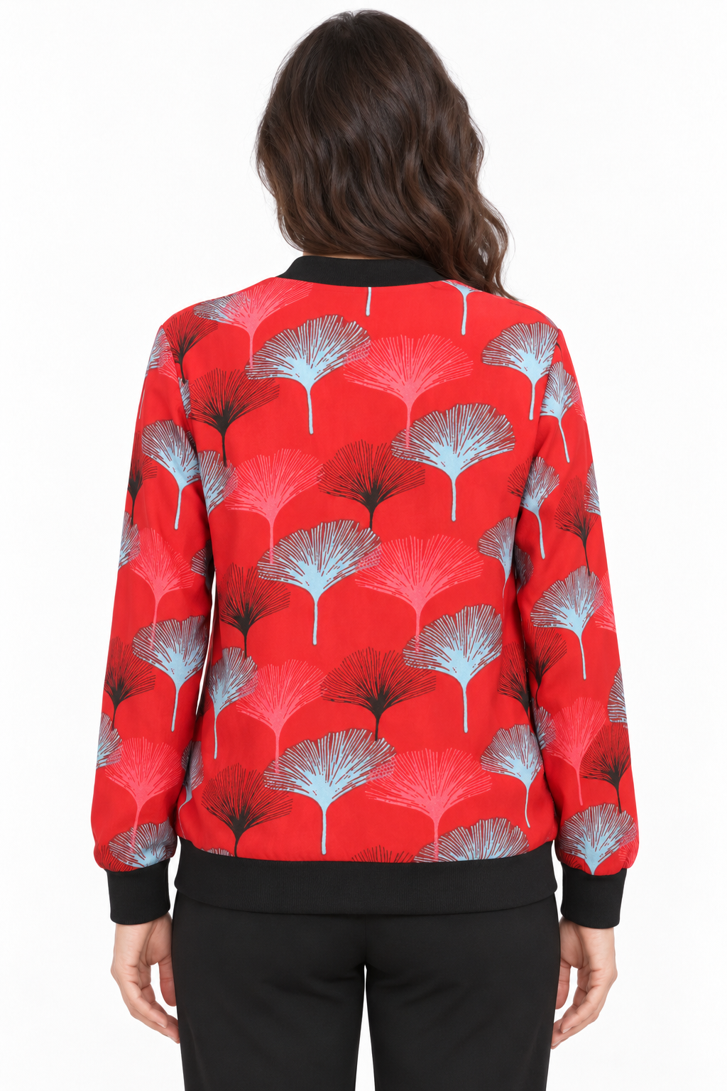 Jacket - Red Grey Ginkgo Leaf Pattern - image 4