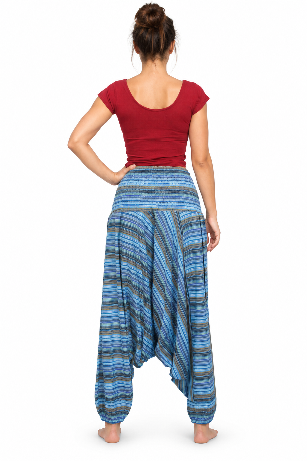 Blue Stripe Tapered Pants back view