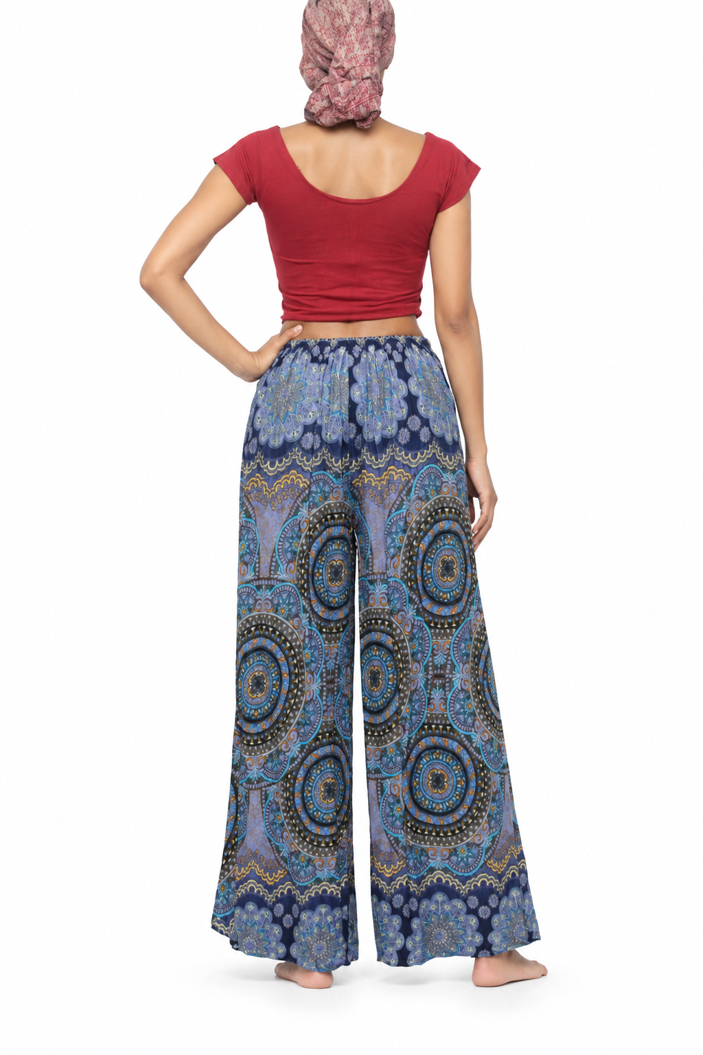 Blue Mandala Border Harem Pants back view