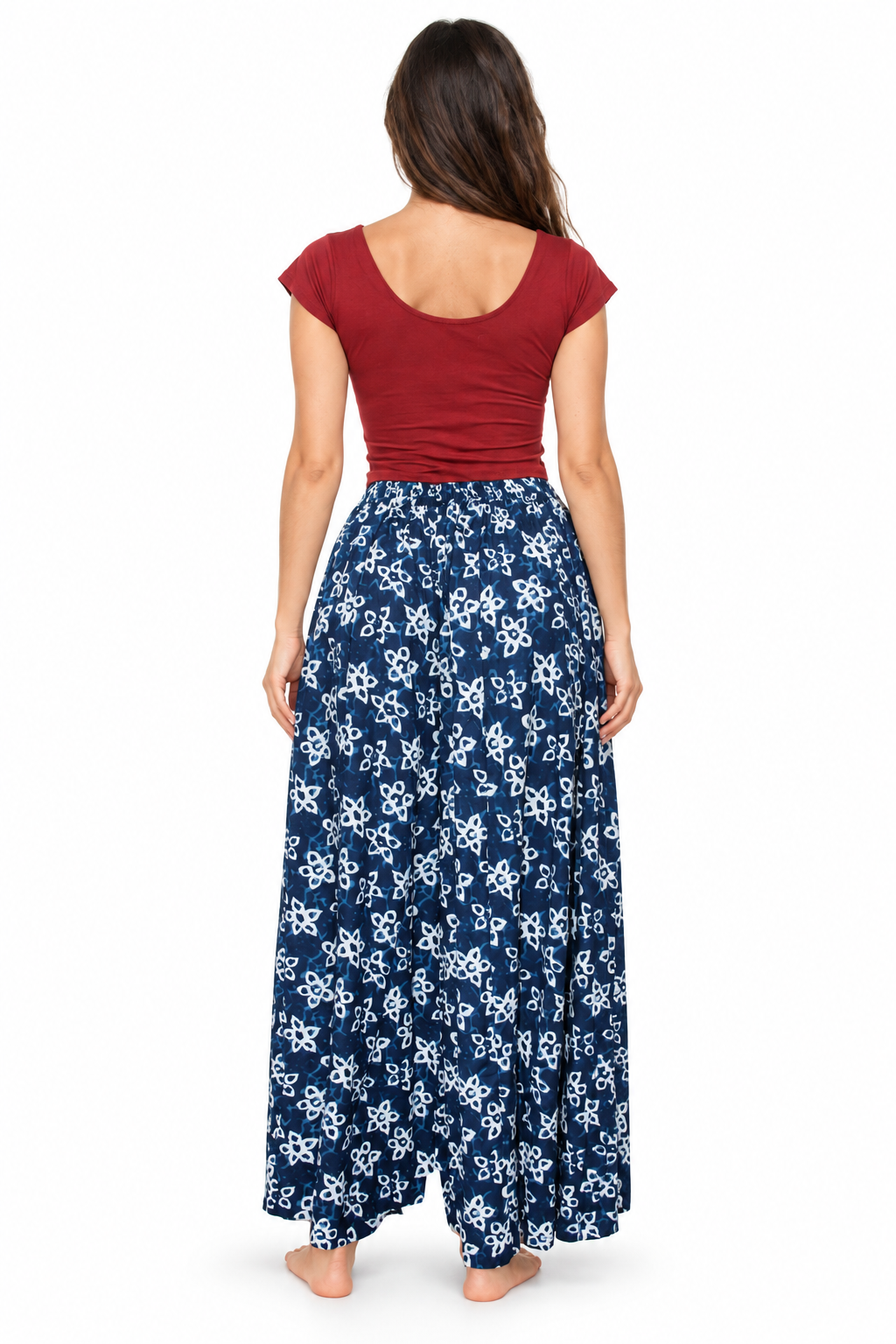 Navy White Floral Harem Pants back view