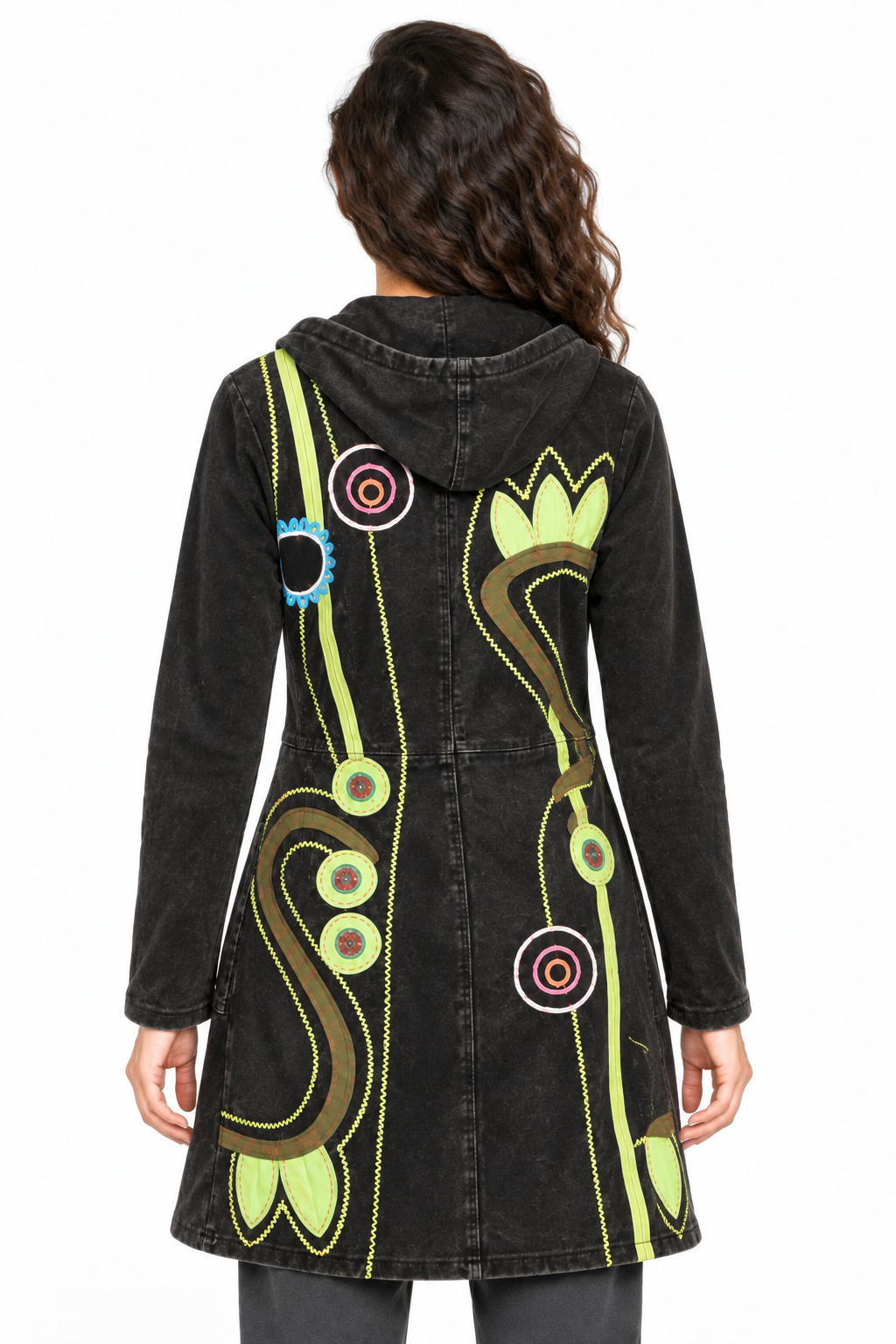 Jacket - Black Green Embroidered Pattern