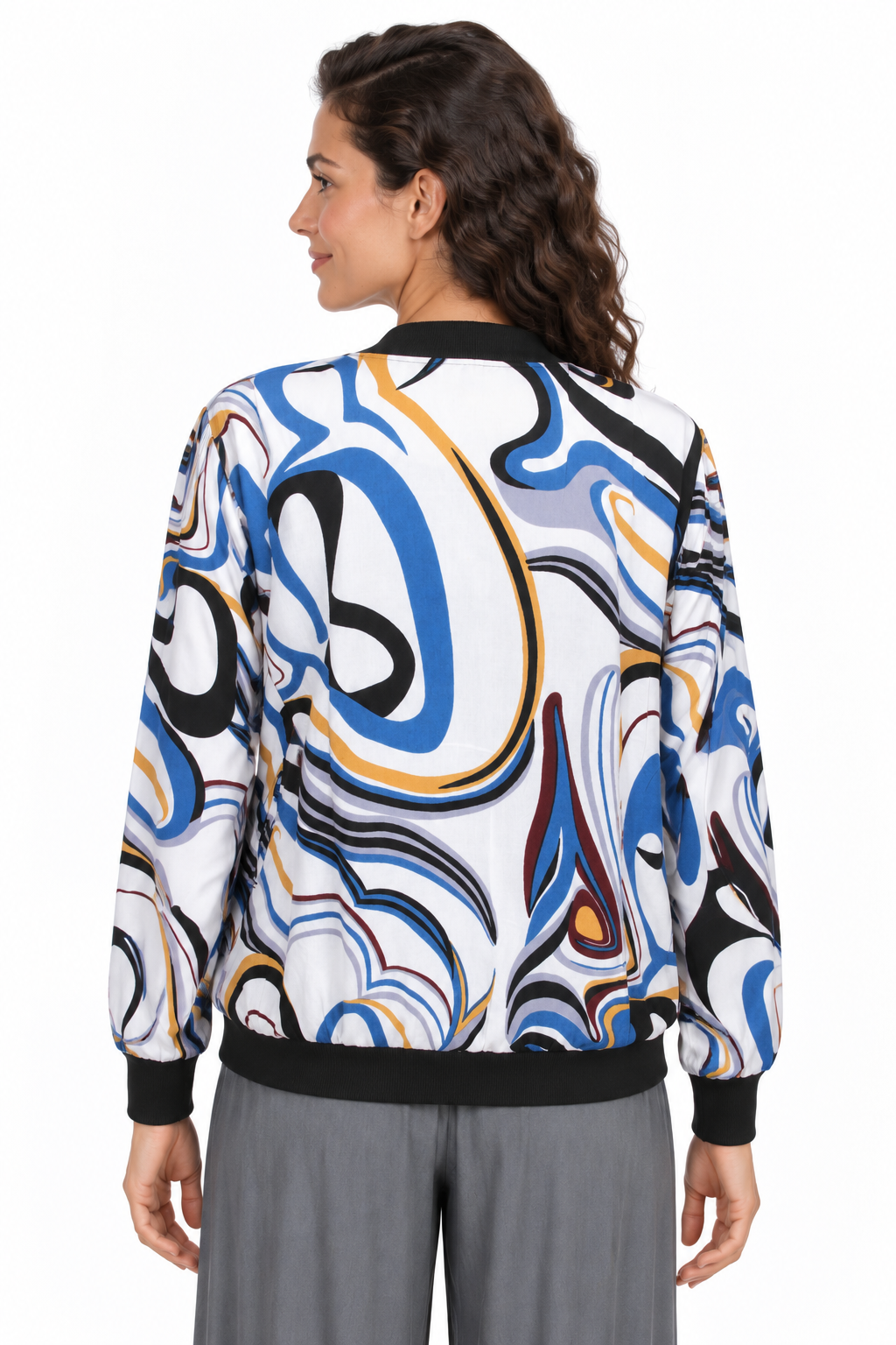 Jacket - White Blue Abstract Swirl Pattern