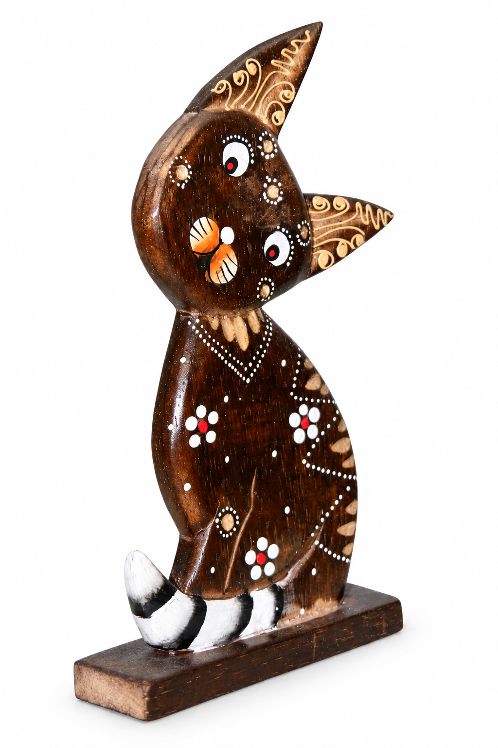 Painted Wooden Cat Curved - H25 cm x W5 cm - 4