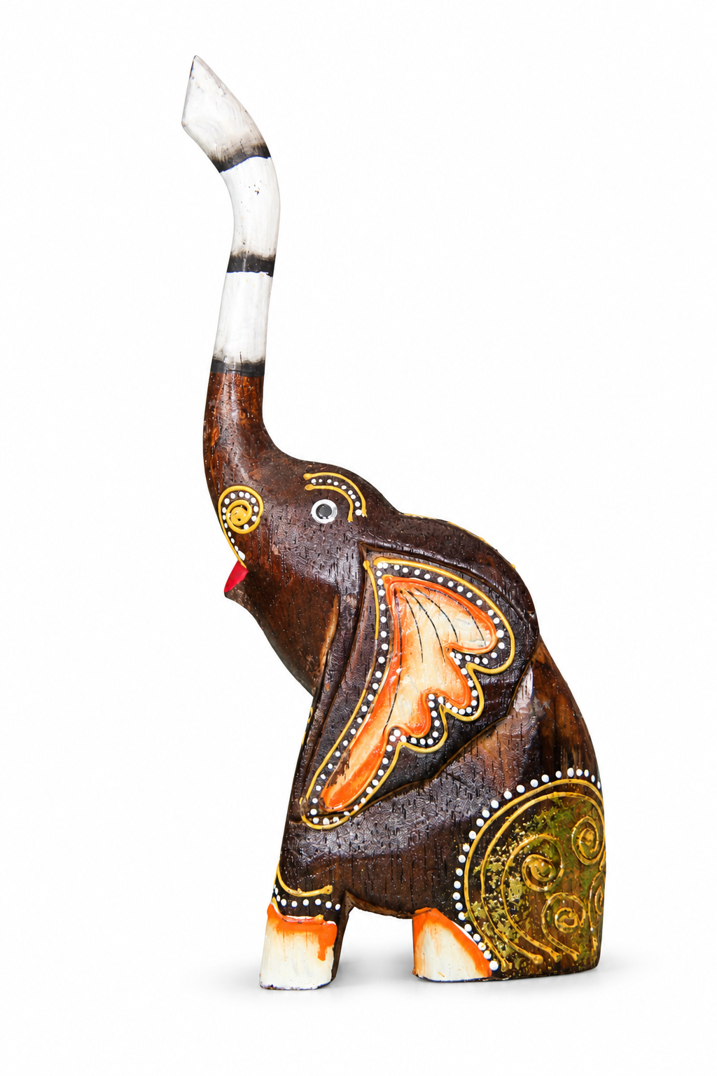 Painted Wooden Elephant Tall - 04-back