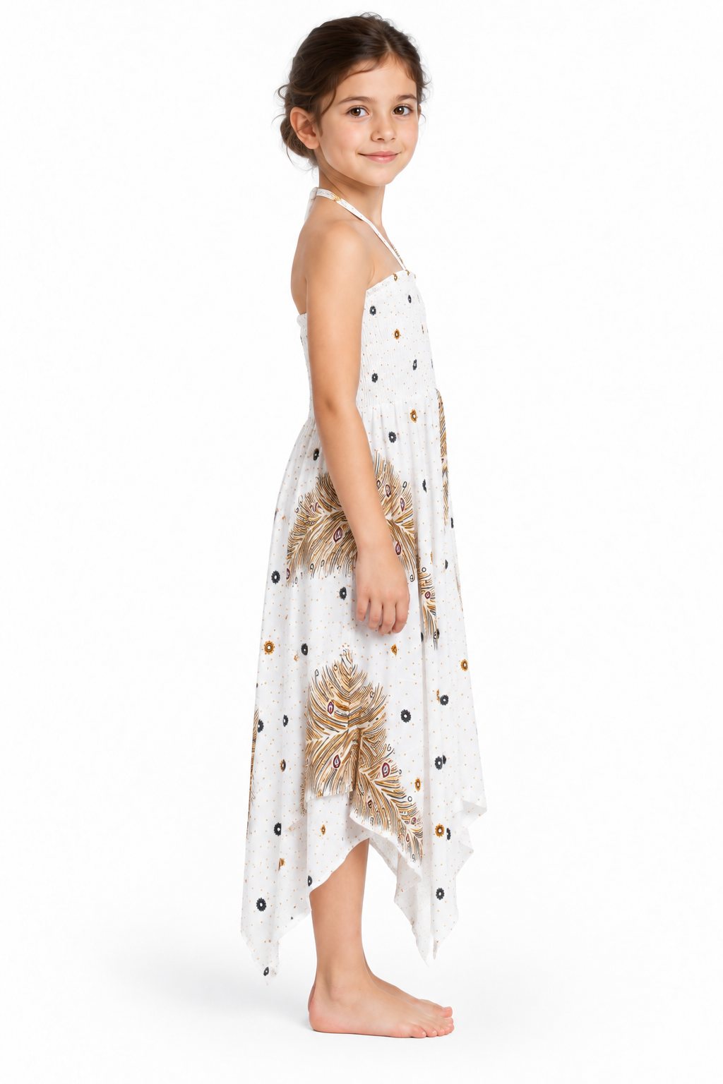 Golden Feather Sunbursts – Rayon Convertible Dress-Cum-Skirt – dress side