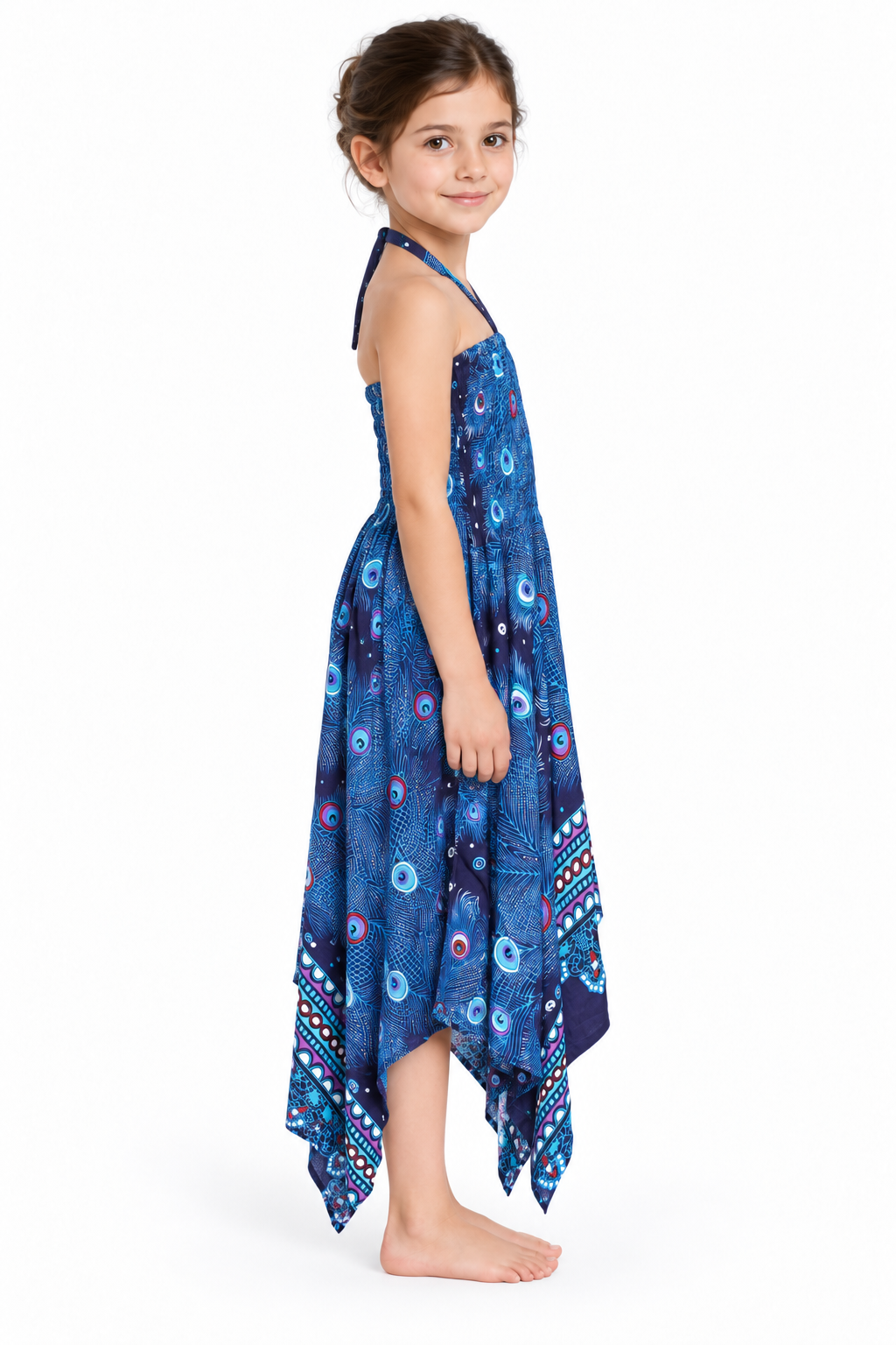 Peacock Feather Eyes – Rayon Convertible Dress-Cum-Skirt – dress side
