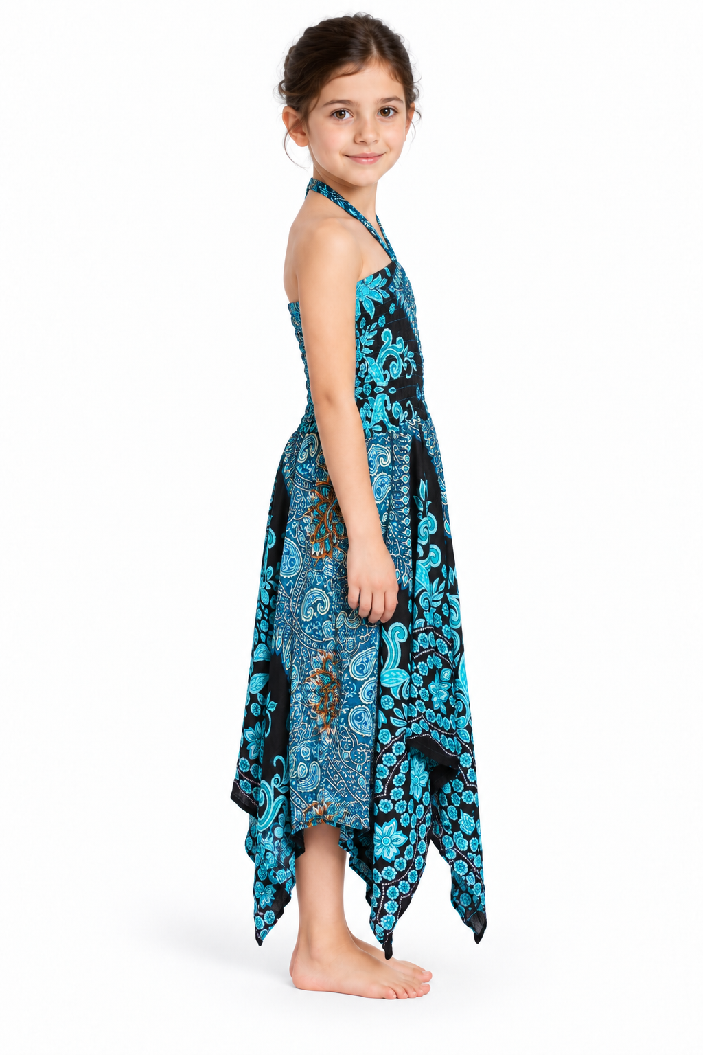 Turquoise Peacock Mandala – Rayon Convertible Dress-Cum-Skirt – dress side