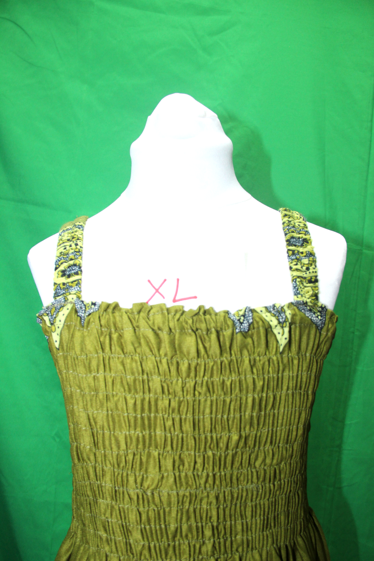 Olive Mandala Smocked Dress - fabric and design detail