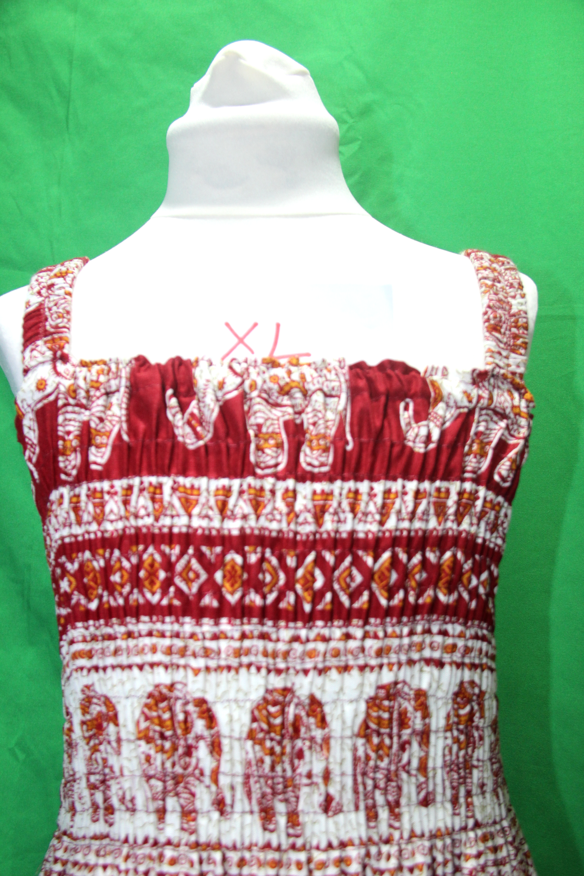 Red Elephant Print Smocked Dress - fabric and design detail