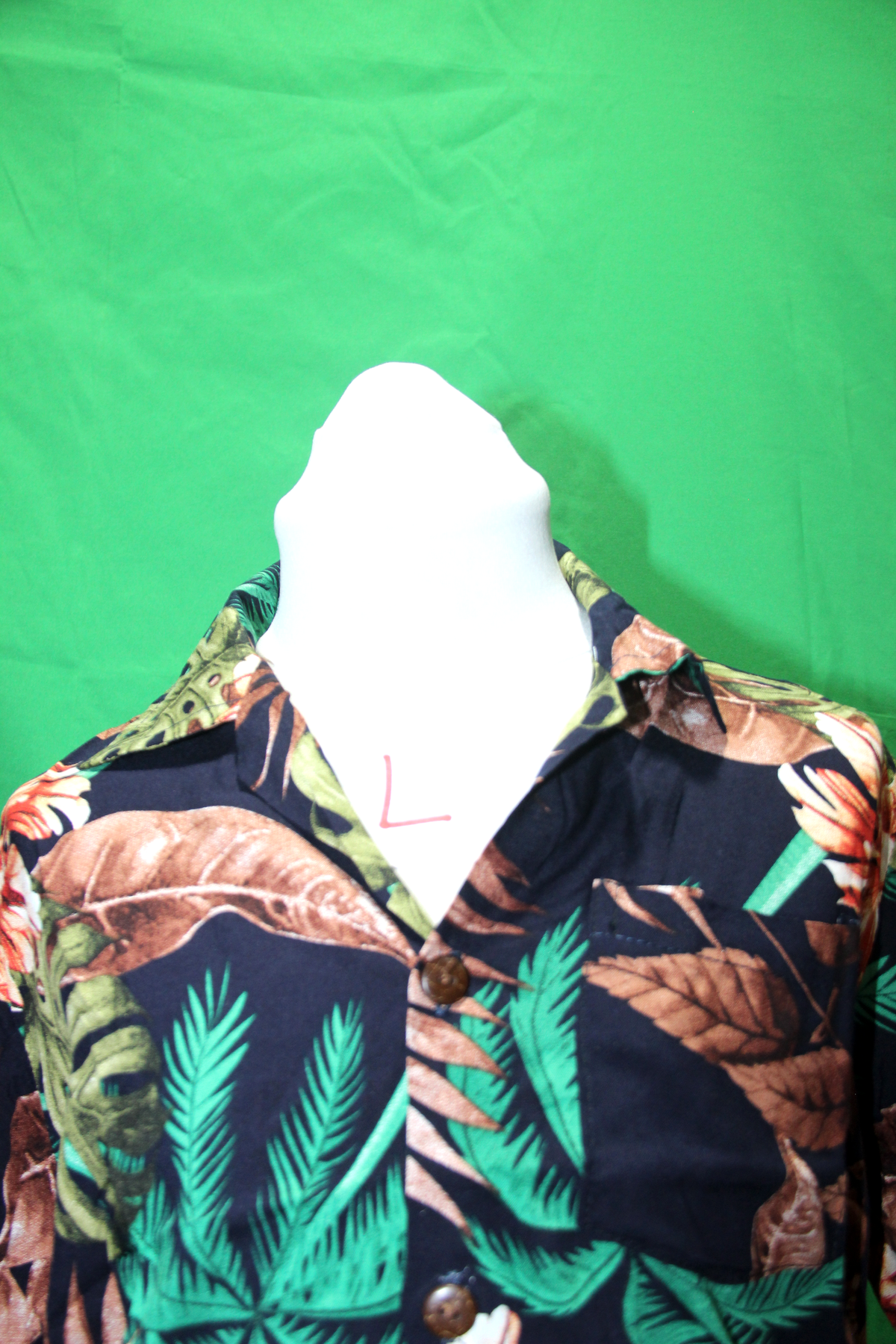 Navy Tropical Leaves Shirt - fabric and design detail