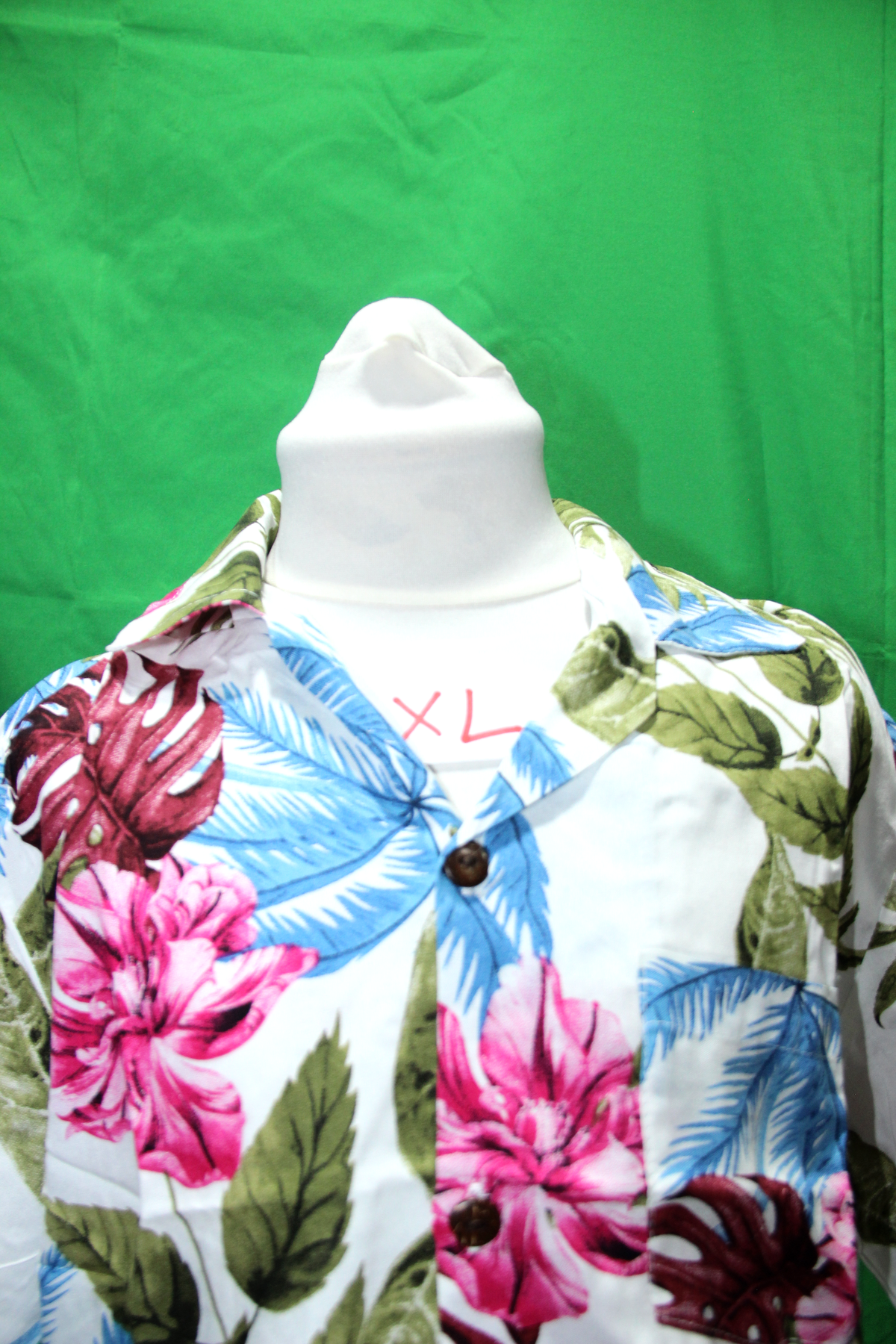 White Pink Blue Tropical Leaves Shirt - fabric and design detail