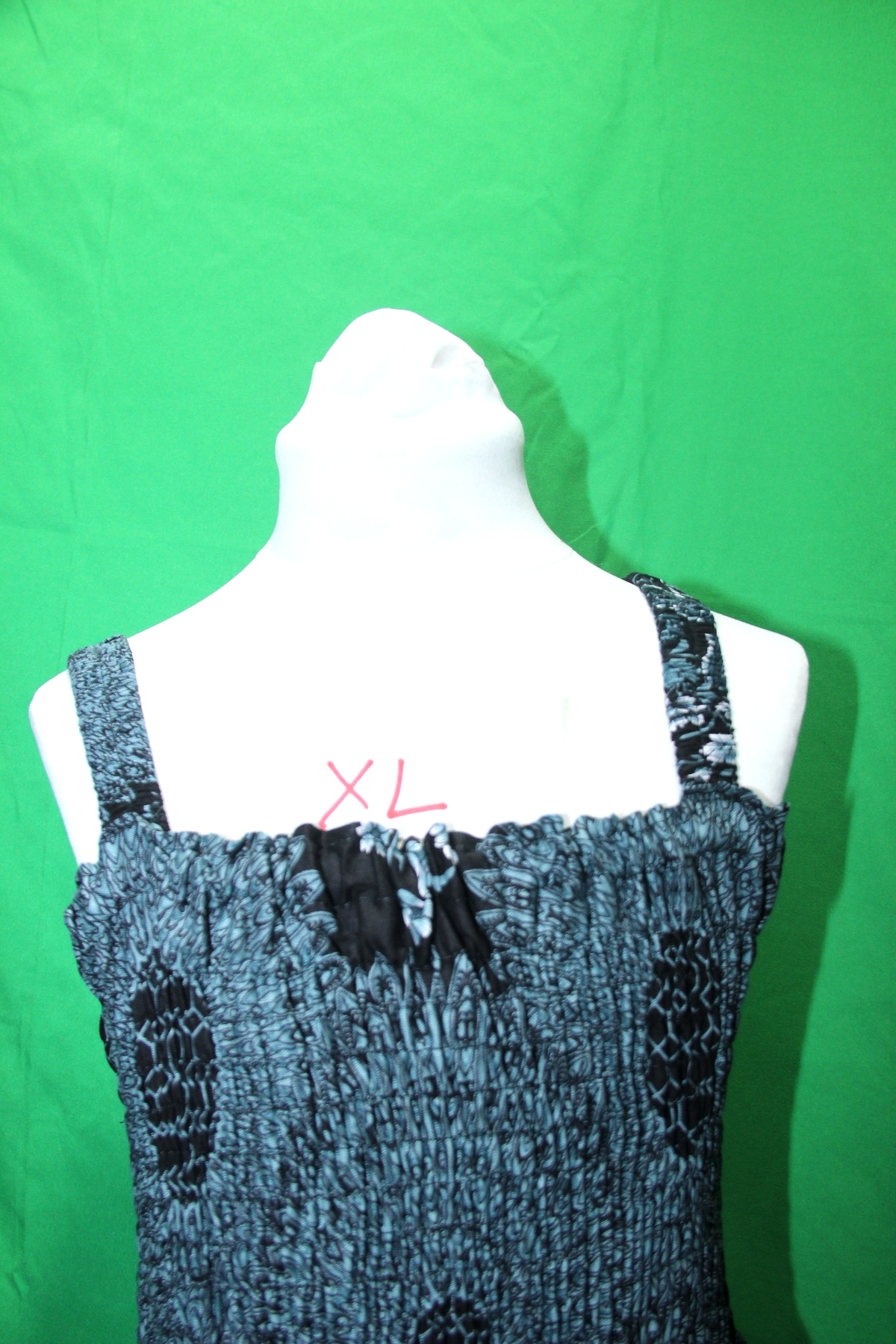 Black and White Paisley Smocked Dress - fabric and design detail