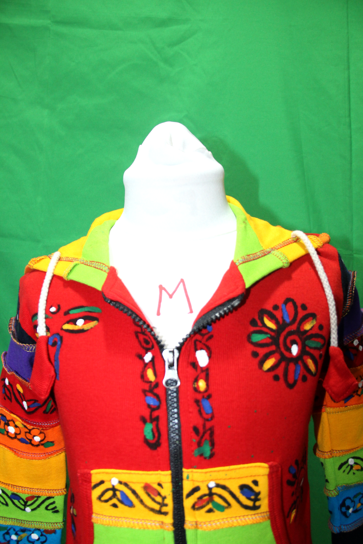 Red Patchwork Hoodie - fabric and design detail