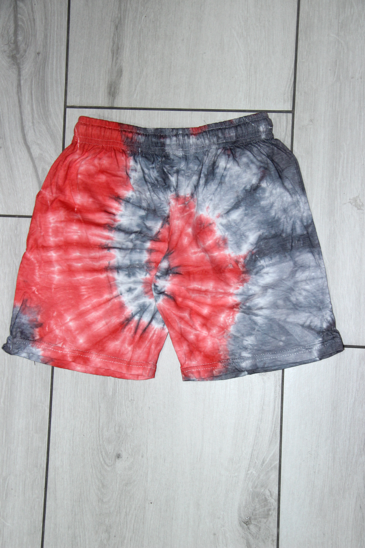 Red Black Tie-Dye Shorts - fabric and design detail