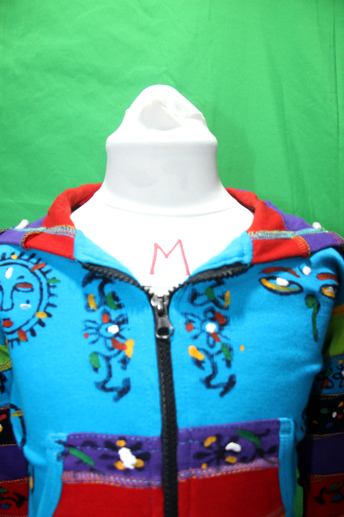 Blue Patchwork Hoodie - fabric and design detail