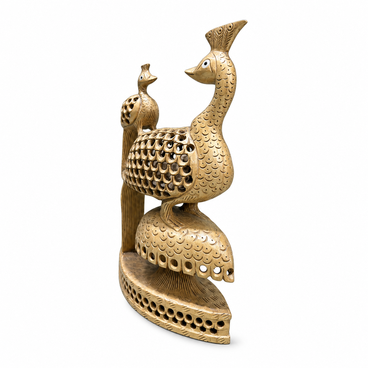 Indian Hand-Carved Openwork Peacock Pair