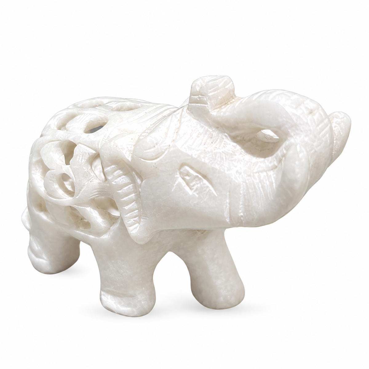 Small Indian Hand-Carved White Marble Elephant Within Elephant