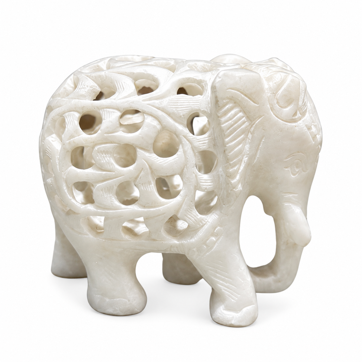 Indian Hand-Carved White Marble Elephant Within Elephant