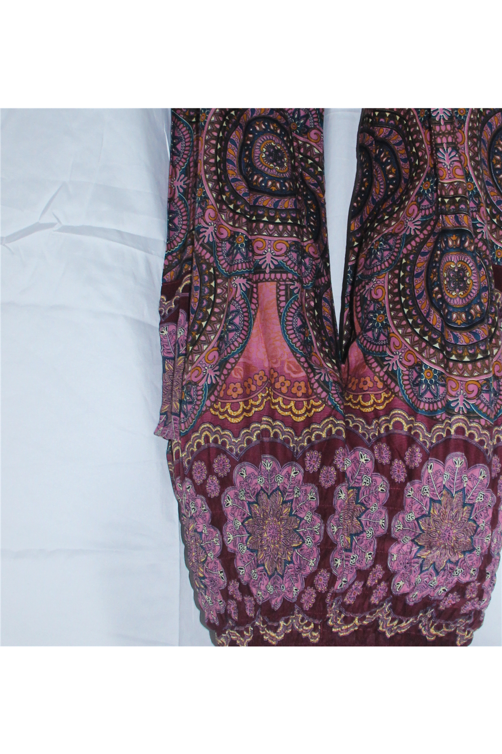 Burgundy Paisley Harem Pants fabric detail
