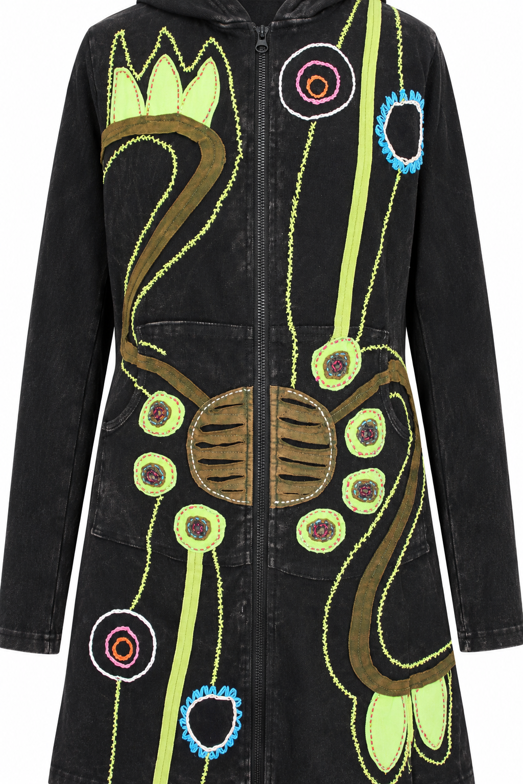 Jacket - Black Green Embroidered Pattern