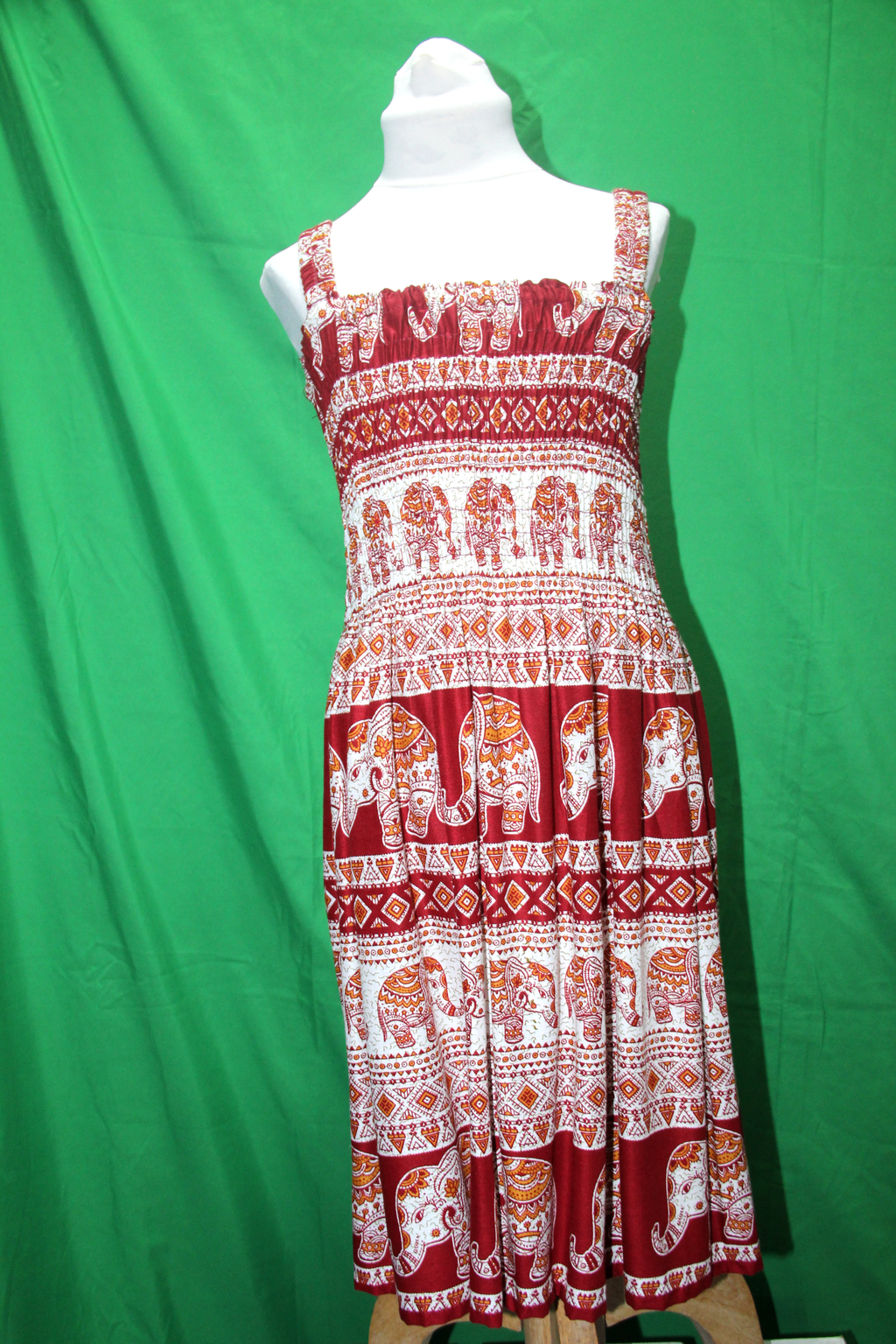 Red Elephant Print Smocked Dress - original product view