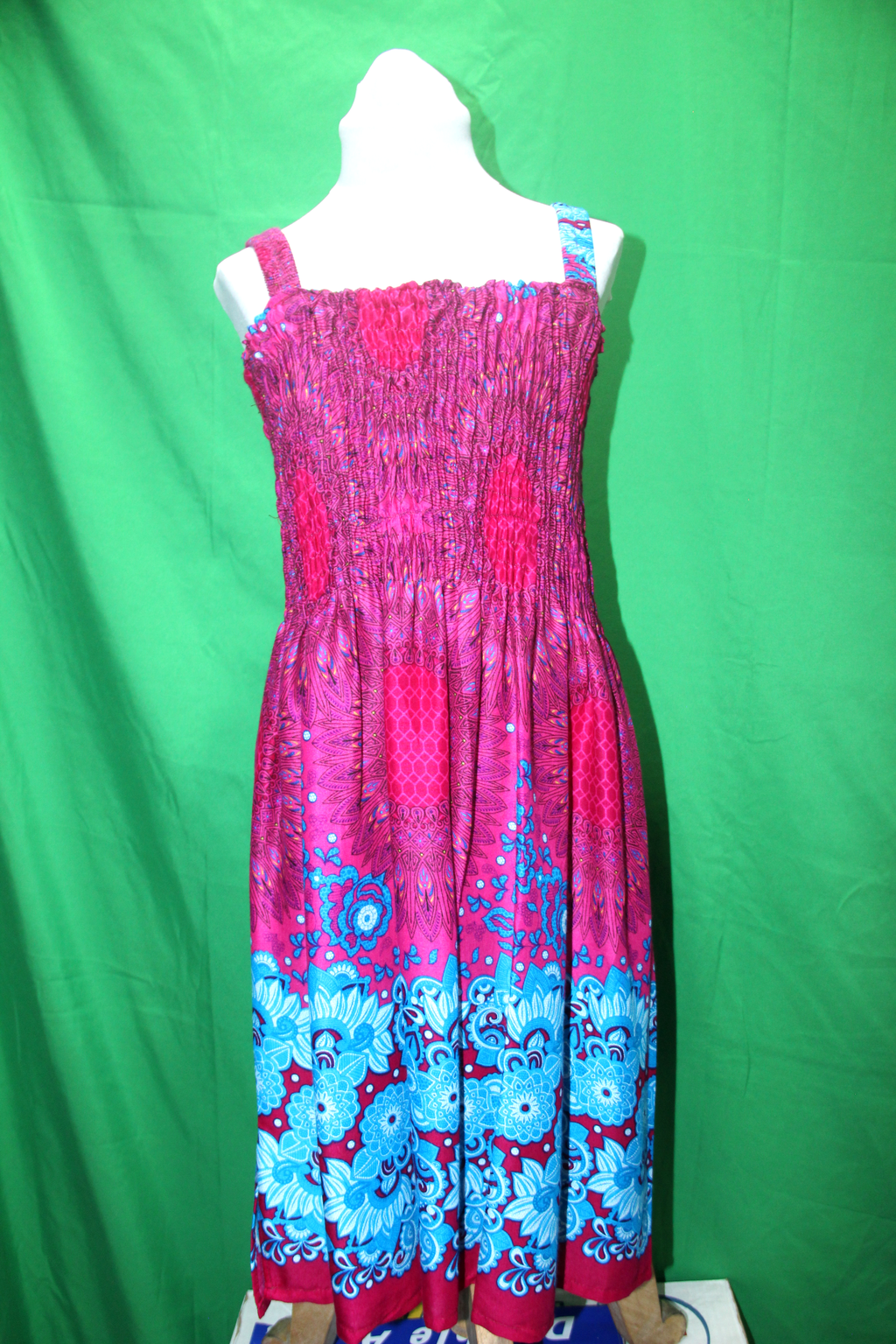 Magenta Blue Floral Border Smocked Dress - original product view