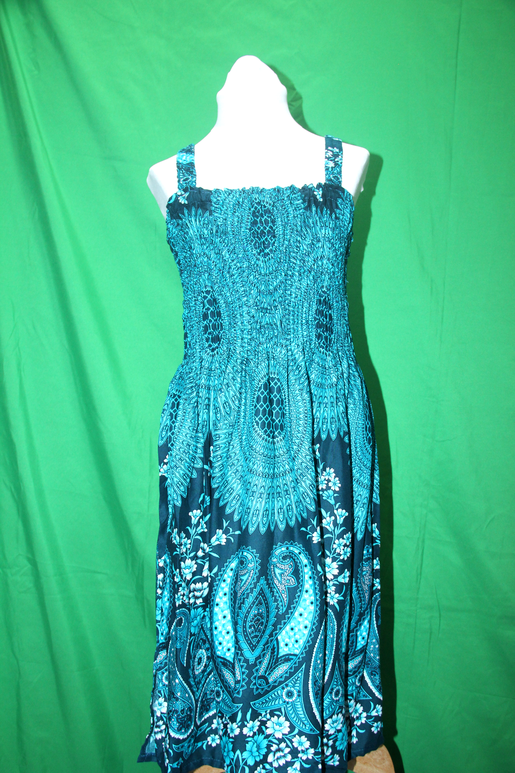 Turquoise and Black Paisley Smocked Dress - original product view