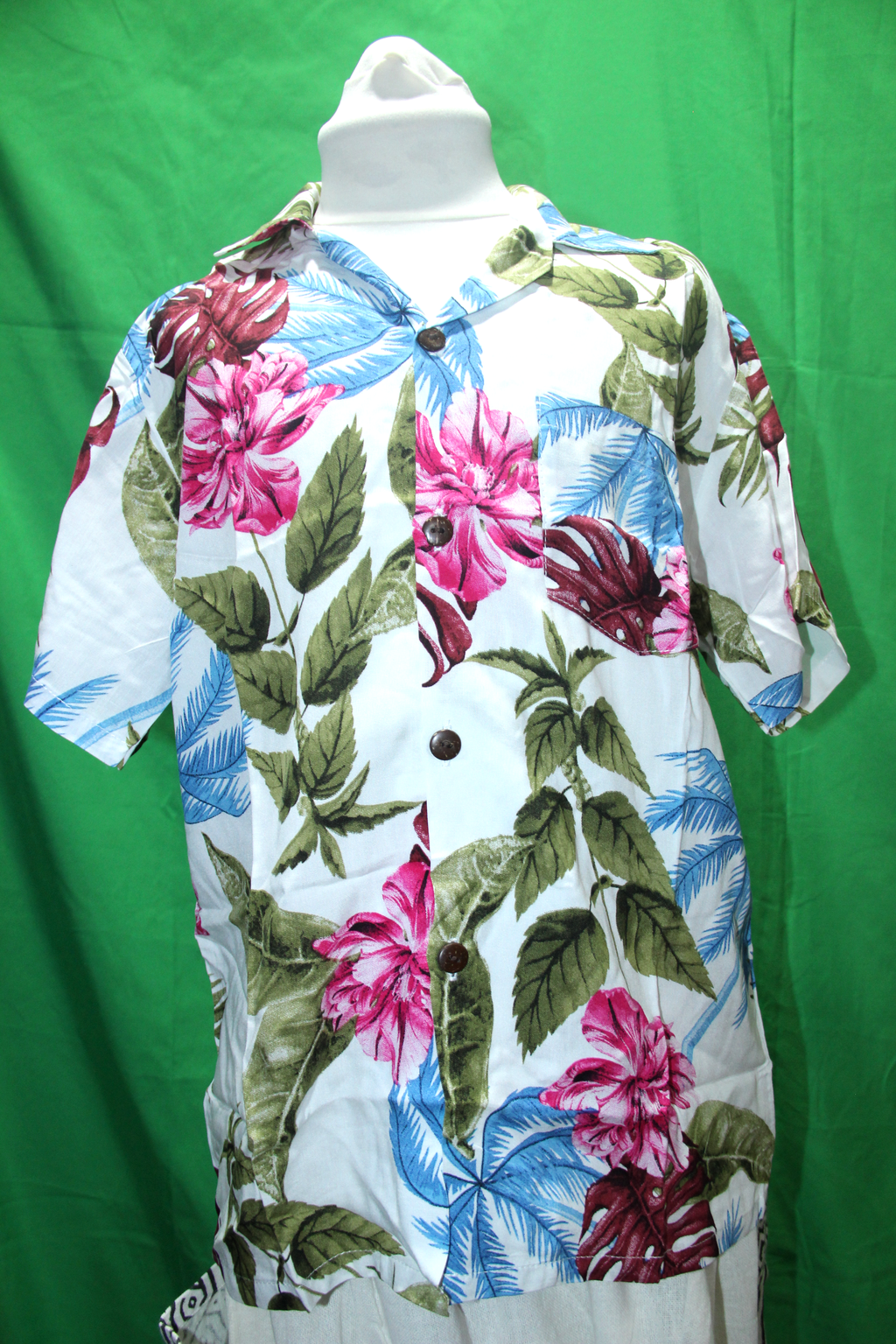White Pink Blue Tropical Leaves Shirt - original product view